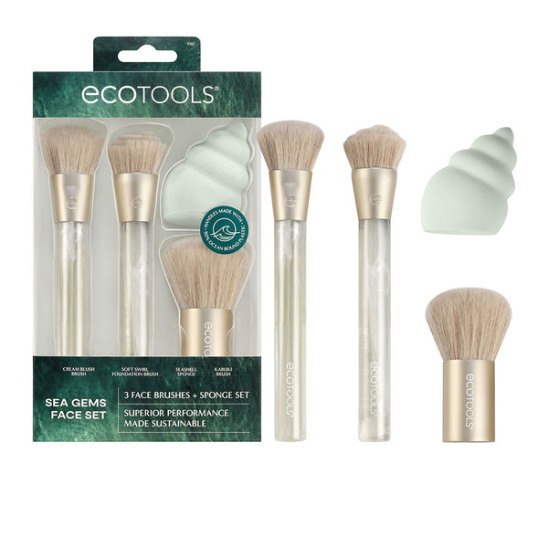 BROCHAS MAQUILLAJE + ESPONJA SEA GEMS ESTUCHE 4 pz