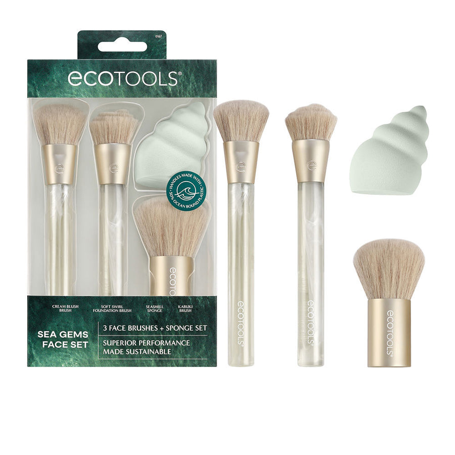 BROCHAS MAQUILLAJE + ESPONJA SEA GEMS ESTUCHE 4 pz